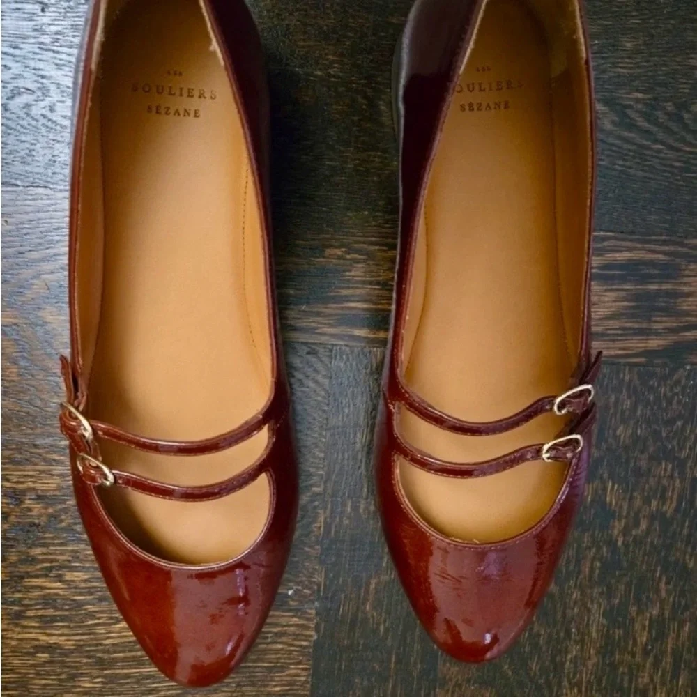 Sezane Burgundy Patent Leather Loafers - Picture 2 of 7